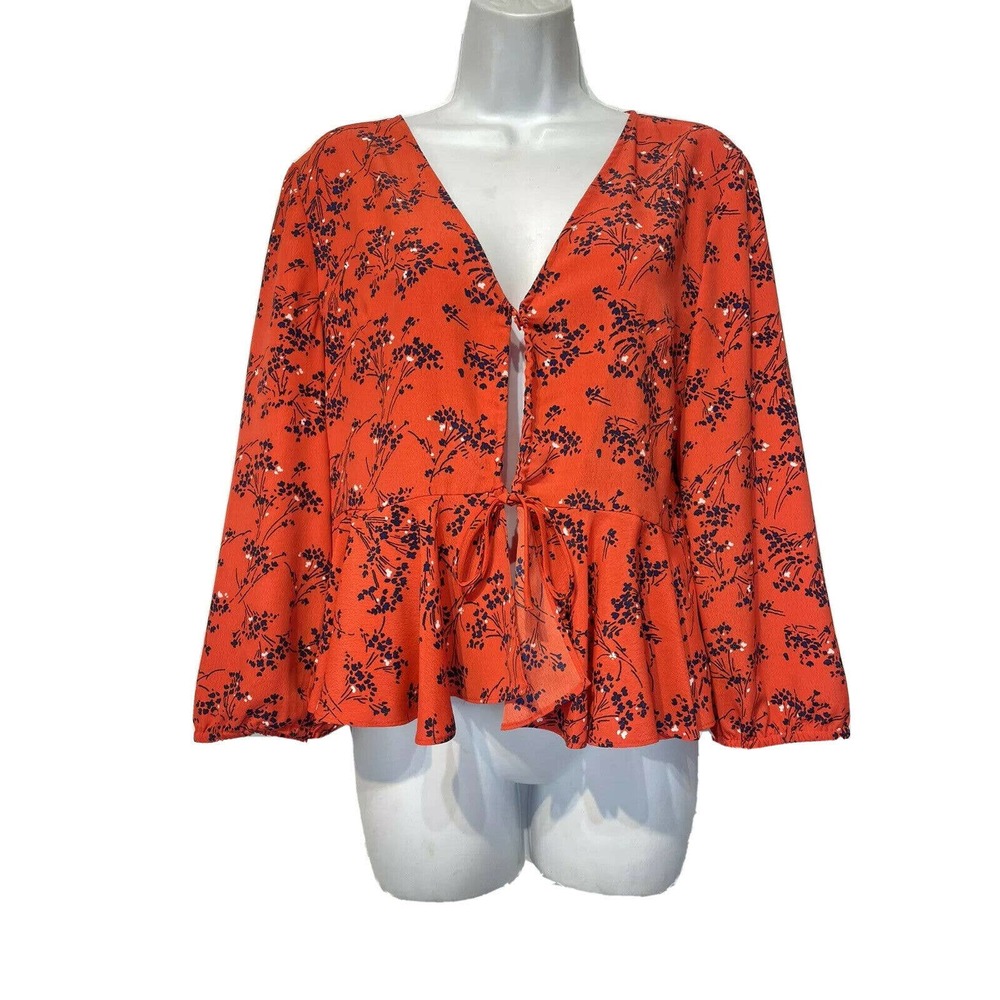 Topshop Peplum Peekaboo Orange Blue Floral Top 10